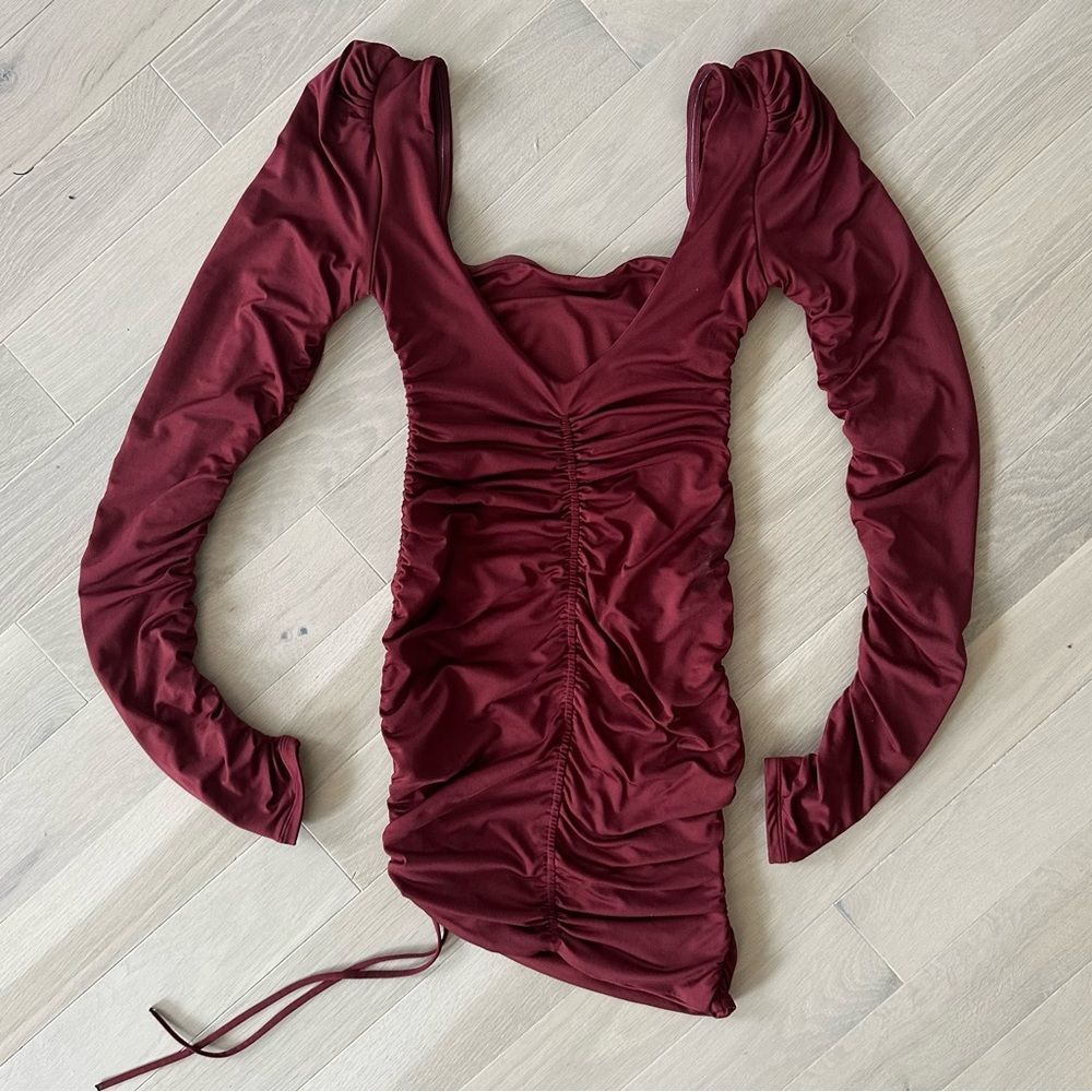 Oh Polly Burgundy Red Ruched Mini Dress - Picture 3 of 3